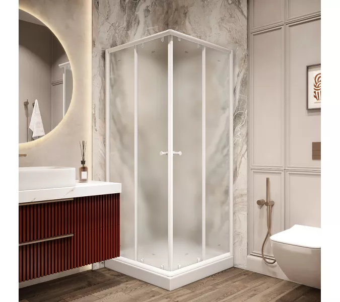 Душевой  уголок ZFQ81 PARLY с поддоном (80х80х195), Цвет стекла: матовое, Цвет профиля: Белый, Выбрать размер: 80х80