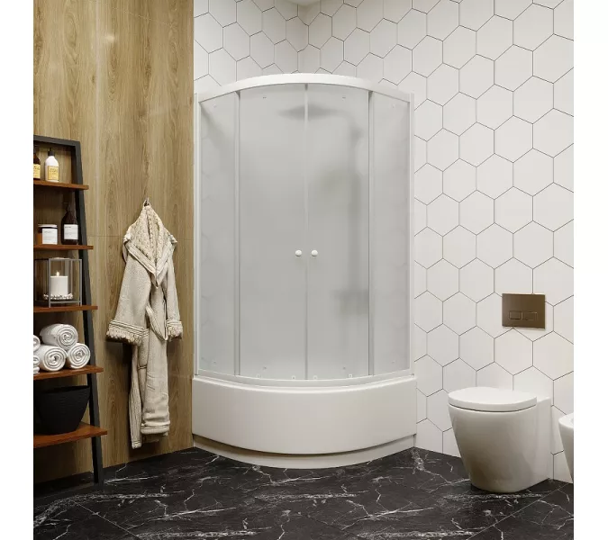 Душевой уголок ZF90 PARLY с поддоном, Цвет стекла: матовое, Высота поддона: Высокий, Цвет профиля: Белый, Выбрать размер: 90х90