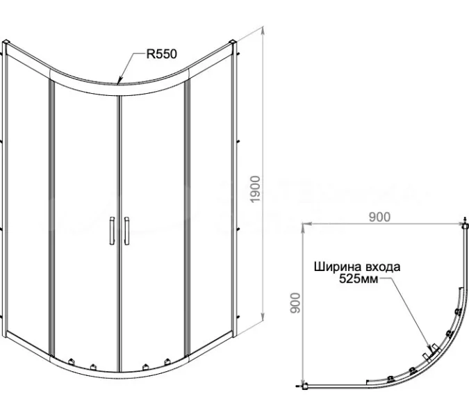 Душевой  уголок Z9111 PARLY с поддоном (90х90х193), Цвет стекла: с рисунком, Высота поддона: Низкий, Цвет профиля: Хром, Выбрать размер: 90х90, изображение 4