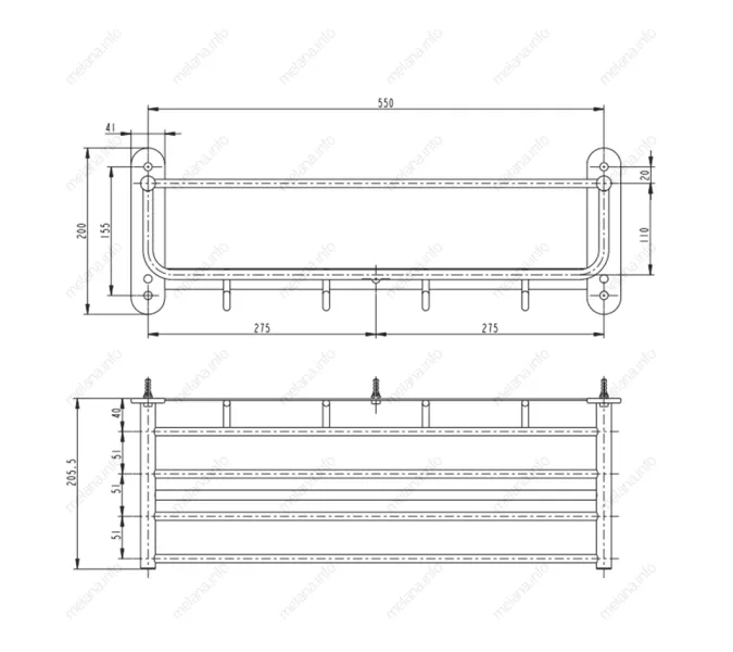 Полка для полотенец с крючками MELANA AISI 304 сатин MLN-S2220, изображение 2