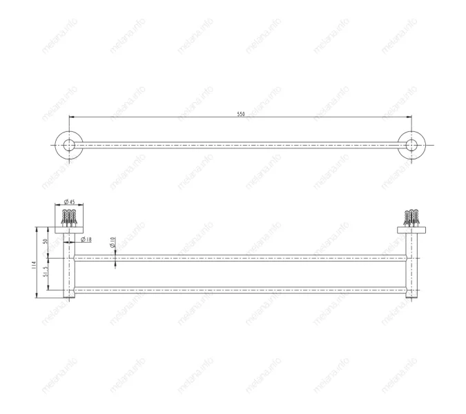Двойная штанга для полотенец MELANA сатин хром MLN-867002, изображение 2