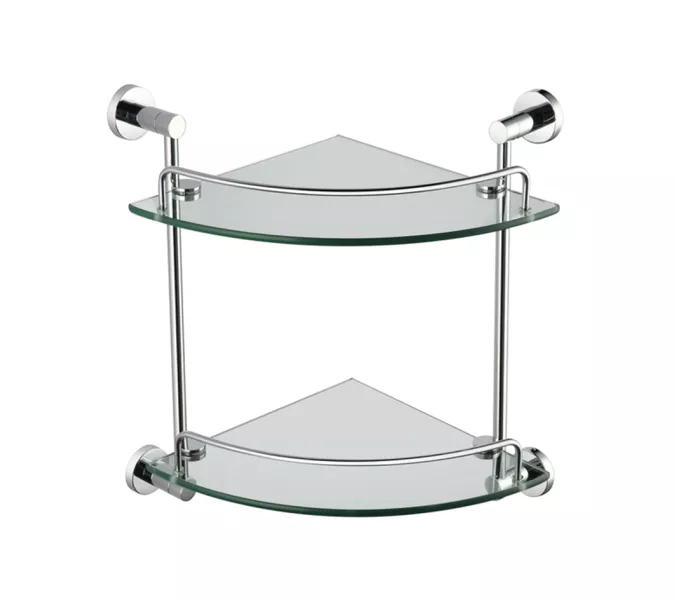 Полка стеклянная двойная MELANA AISI201+цинк хром MLN-SY3004