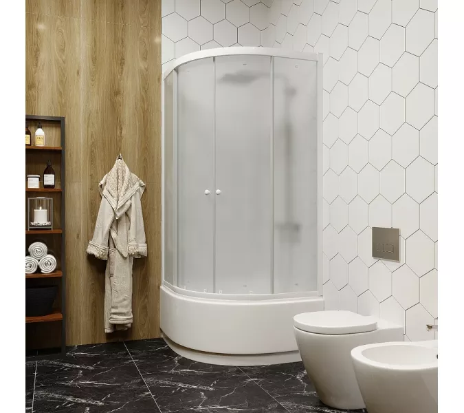 Душевой уголок ZF90 PARLY с поддоном, Цвет стекла: матовое, Высота поддона: Высокий, Цвет профиля: Белый, Выбрать размер: 90х90, изображение 3