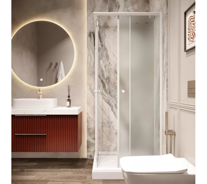 Душевой  уголок ZFQ81 PARLY с поддоном (80х80х195), Цвет стекла: матовое, Цвет профиля: Белый, Выбрать размер: 80х80, изображение 3