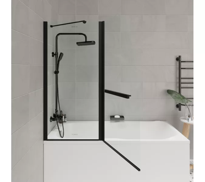 Шторка  на ванну F03B PARLY распашная, Цвет стекла: прозрачное, Цвет профиля: Черный, Выбрать размер: 120, изображение 2