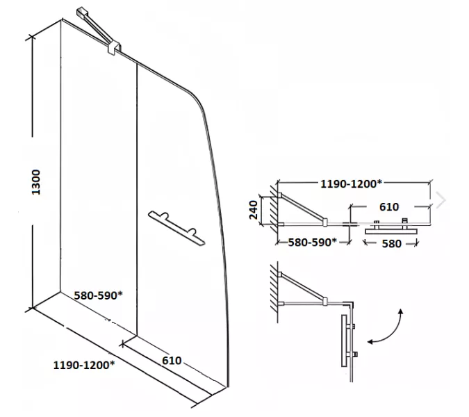Шторка на ванну  F03 PARLY, Цвет стекла: прозрачное, Цвет профиля: Хром, Выбрать размер: 120, изображение 6