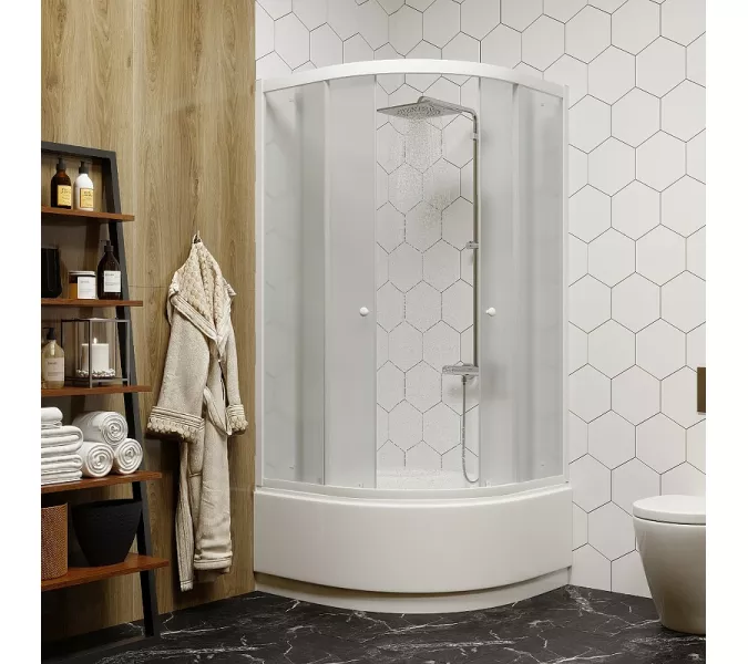 Душевой уголок ZF90 PARLY с поддоном, Цвет стекла: матовое, Высота поддона: Высокий, Цвет профиля: Белый, Выбрать размер: 90х90, изображение 2