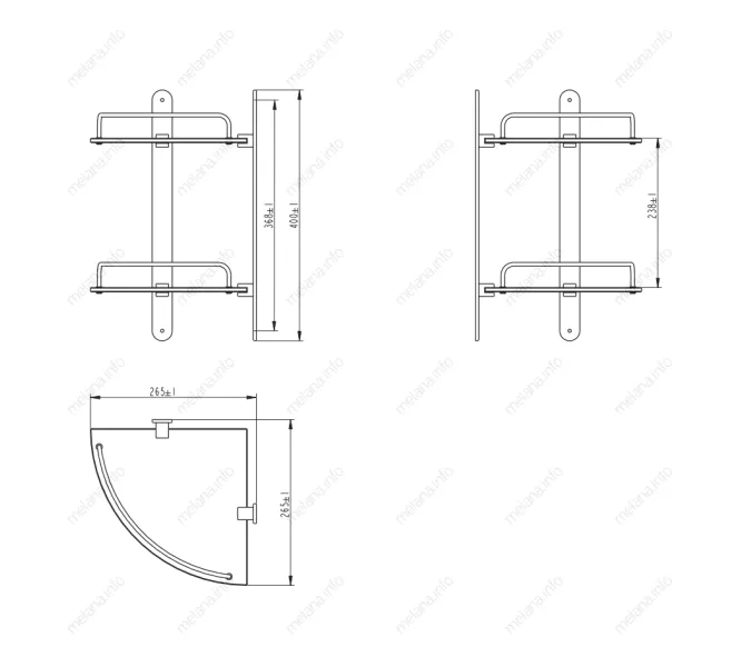 Полка стеклянная двойная MELANA AISI 304 сатин MLN-SY3005, изображение 2