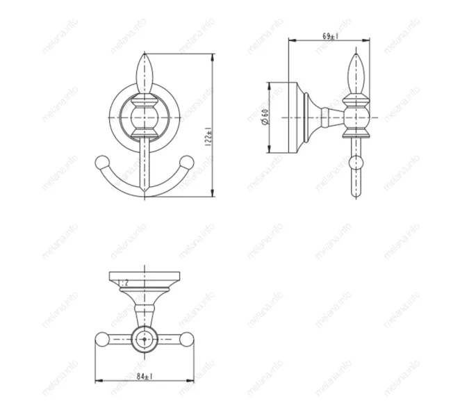 Крючок двойной MELANA хром+золото MLN-820008, изображение 2