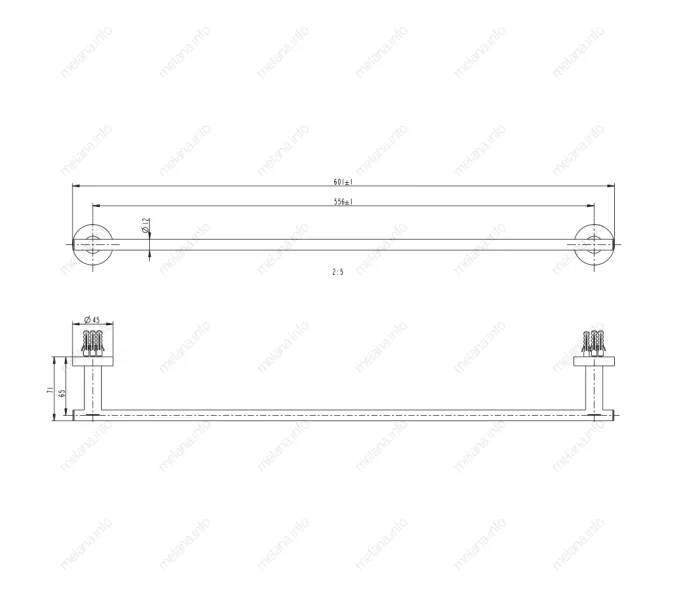 Штанга для полотенец MELANA сатин хром MLN-861001, изображение 2