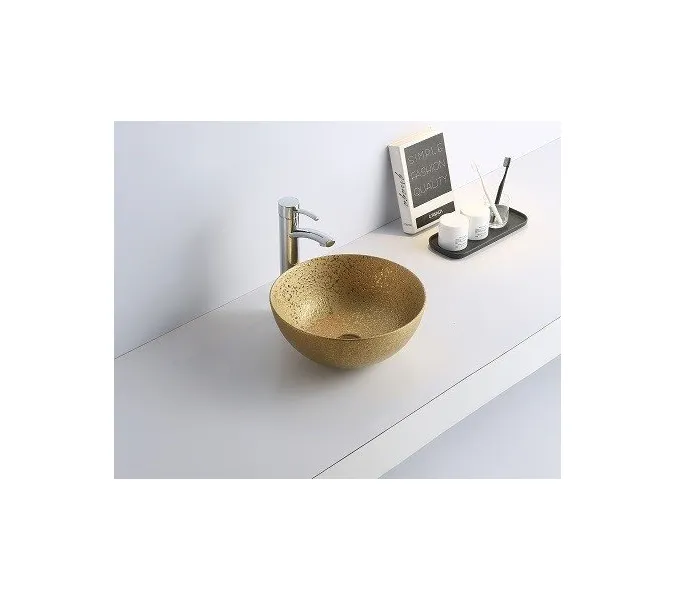 Раковина накладная круглая CeramaLux NC 7226S, Выбрать цвет: Золото, изображение 2