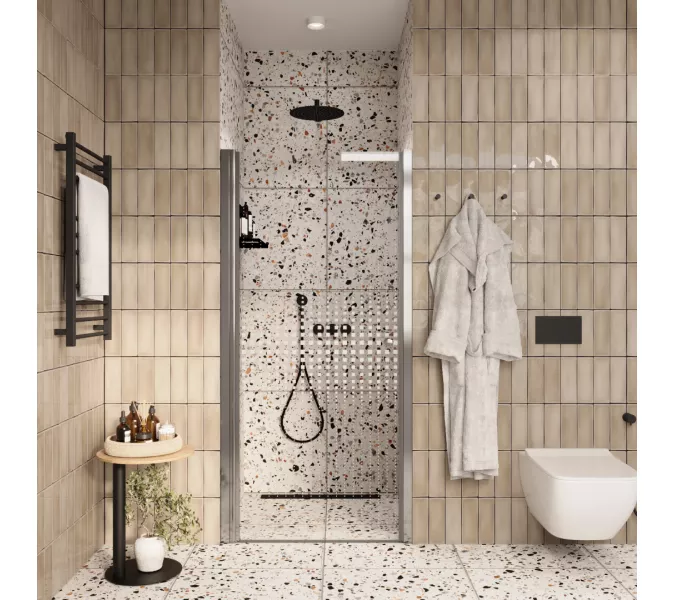 Дверь душевая  DE70/DE80/DE90  PARLY в нишу, Цвет стекла: с рисунком, Цвет профиля: Хром, Выбрать размер: 70