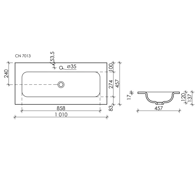 Раковина накладная Ceramica Nova Grace с отверстием под смеситель, 1010*457*137 мм, Ширина , в см: 101, Выбрать цвет: Черный, изображение 3