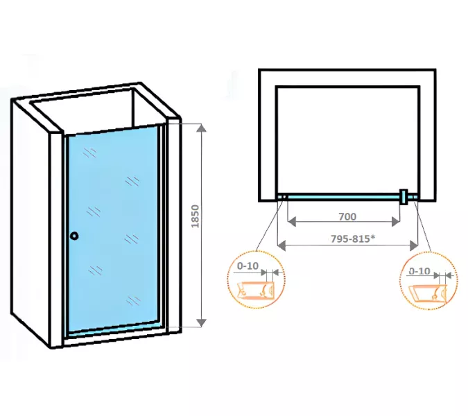 Дверь душевая  DE70/DE80/DE90  PARLY в нишу, Цвет стекла: с рисунком, Цвет профиля: Хром, Выбрать размер: 70, изображение 3
