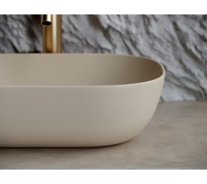 Умывальник чаша Ceramica Nova накладная прямоугольная (цвет Капучино Матовый) Element 455*325*135мм, Выбрать цвет: Бежевый, изображение 3