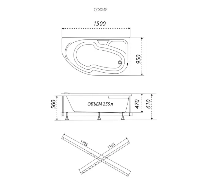 Ванна акриловая Triton София L/ R, Выбрать размер: 150х95, Ориентация: правая, изображение 7