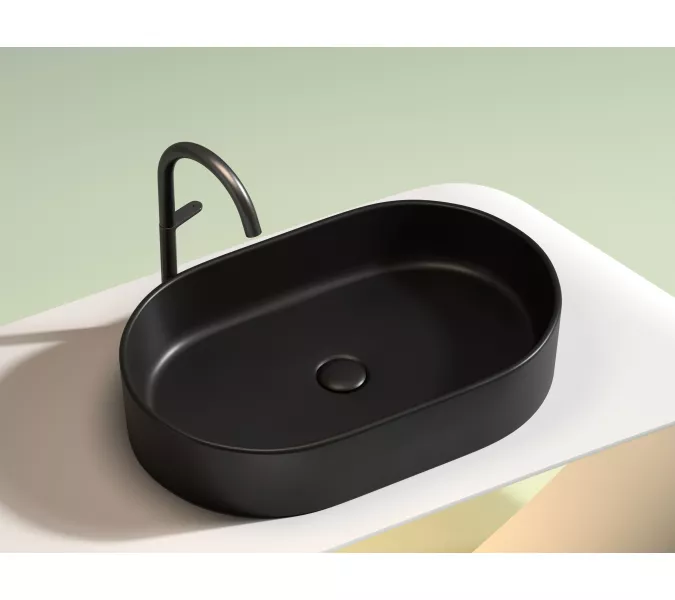 Умывальник чаша Ceramica Nova накладная овальная (цвет Черный Матовый) Element 608*385*122мм, Выбрать цвет: Черный