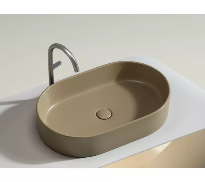 Умывальник чаша Ceramica Nova накладная овальная (цвет Капучино Матовый) Element 608*385*122мм, Выбрать цвет: Бежевый