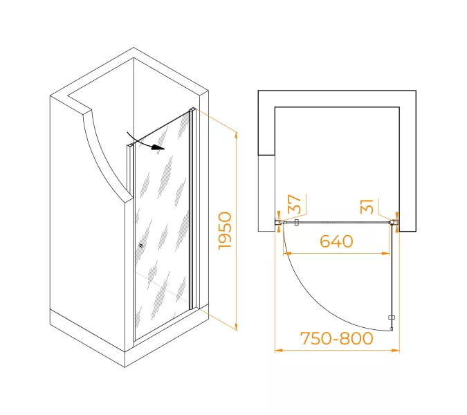 Душевая дверь RGW Dolphin TN-03, Цвет стекла: прозрачное, Цвет профиля: Хром, Выбрать размер: 80, изображение 2