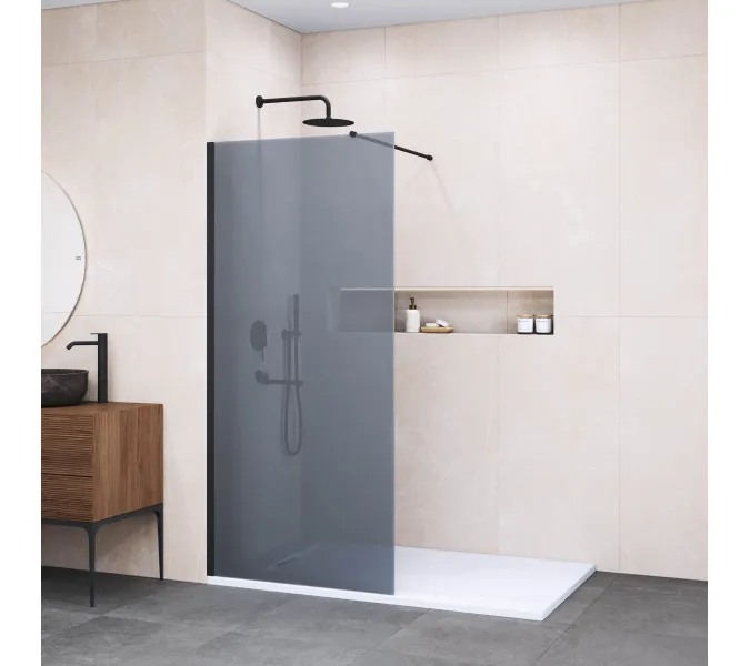 Душевая перегородка RGW WA-002B, Цвет стекла: тонированное, Цвет профиля (вариация): Черный, Выбрать размер: 60