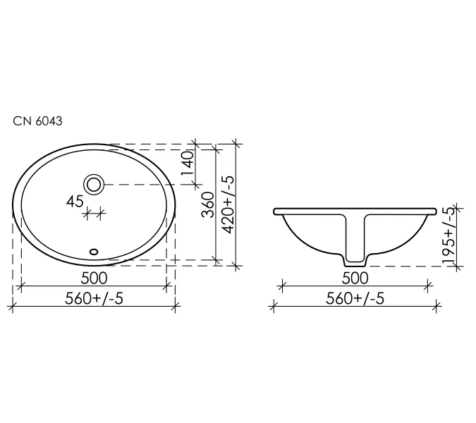 Умывальник Ceramica Nova овальный встраиваемый под столешницу Element 560*420*195мм, с крепежом и шаблоном для установки, Ширина , в см: 56, изображение 9