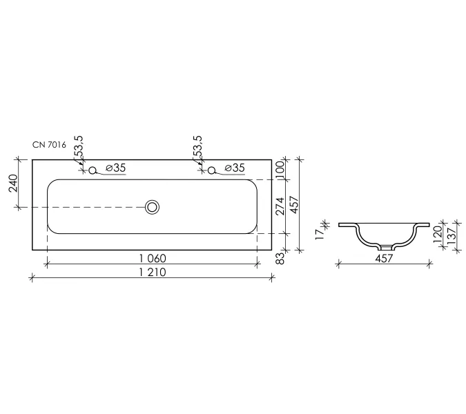 Раковина накладная Ceramica Nova Grace 1210*457*137 мм, Выбрать цвет: Черный, Внешний вид: 2 отверстия, изображение 3