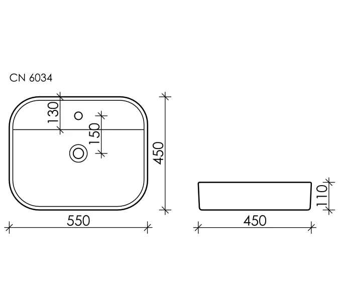 Умывальник чаша Ceramica Nova накладная прямоугольная Element 550*450*110мм, изображение 8