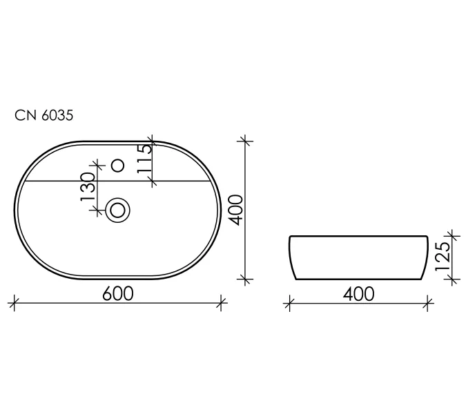 Умывальник Ceramica Nova накладной Element 600*400*125мм, с плоскостью под смеситель, Ширина , в см: 60, изображение 8