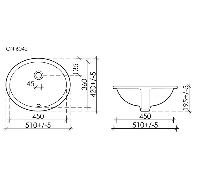 Умывальник Ceramica Nova овальный встраиваемый под столешницу Element 510*420*195мм, с крепежом и шаблоном для установки, Ширина , в см: 51, изображение 9