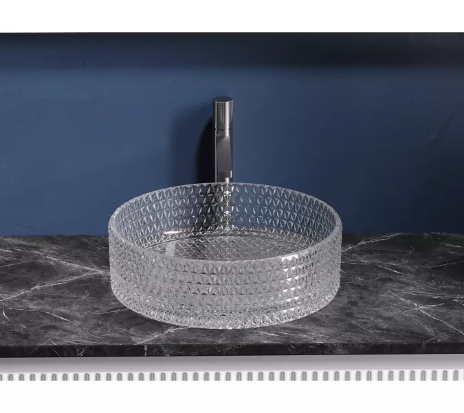 Умывальник чаша Ceramica Nova накладная круглая (прозрачная) Cristal 360*360*112мм, Выбрать цвет: Прозрачный, изображение 3