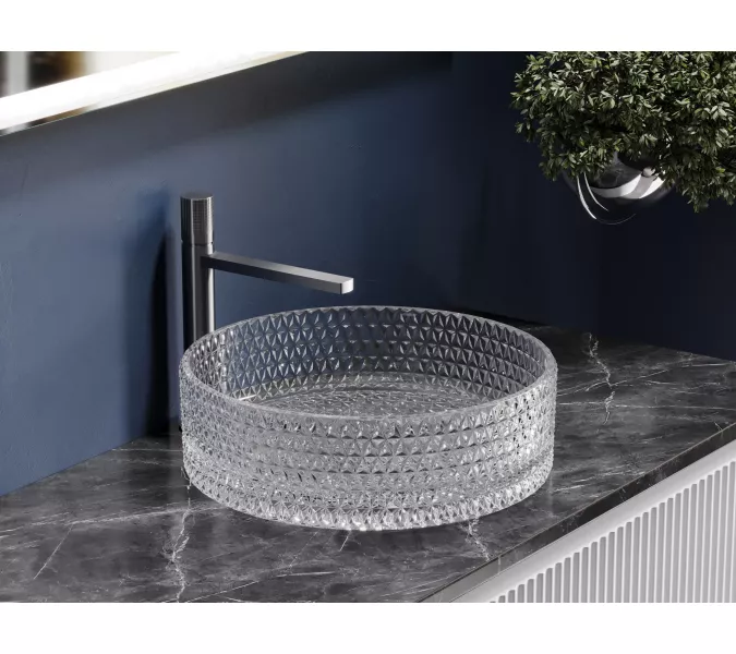 Умывальник чаша Ceramica Nova накладная круглая (прозрачная) Cristal 360*360*112мм, Выбрать цвет: Прозрачный, изображение 4