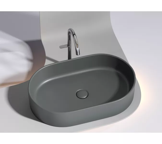 Умывальник чаша Ceramica Nova накладная овальная (цвет Темный Антрацит Матовый) Element 608*385*122мм, Выбрать цвет: Темно-серый