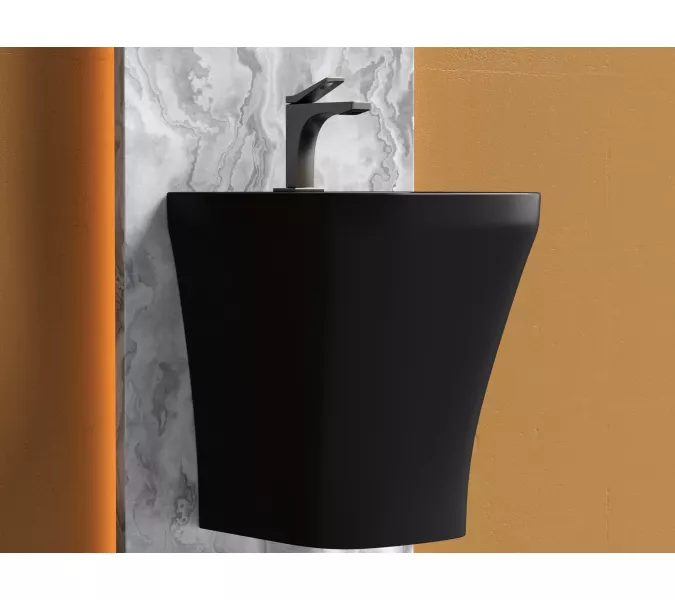 Раковина Ceramica Nova моноблок подвесная DION (Черный Матовый) с отверстием под смеситель, со сливом переливом, Выбрать цвет: Черный, изображение 5