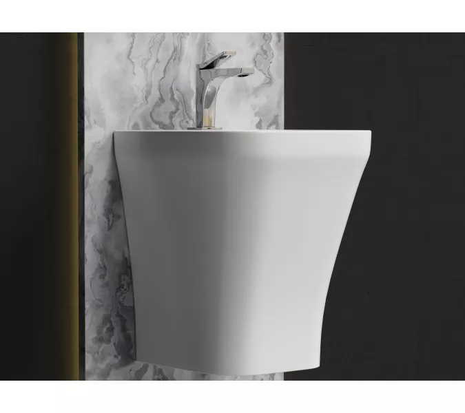 Раковина Ceramica Nova моноблок подвесная DION с отверстием под смеситель, со сливом переливом, Выбрать цвет: Белый, изображение 6