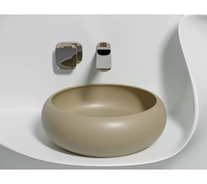 Умывальник чаша Ceramica Nova накладная круглая (цвет Капучино Матовый) Element 360*360*120мм, Выбрать цвет: Бежевый, изображение 2