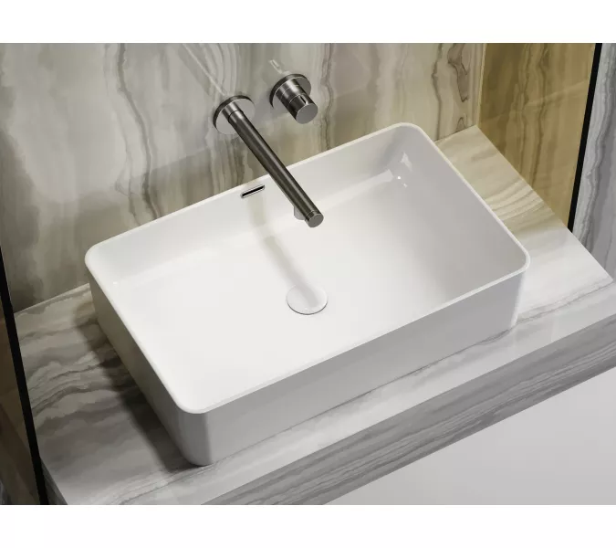 Умывальник чаша Ceramica Nova накладная прямоугольная со сливом переливом Element 605*385*140мм