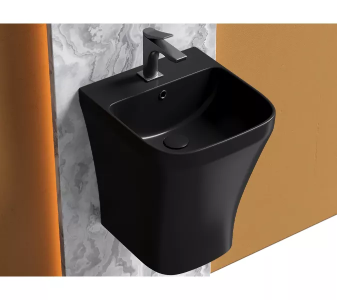Раковина Ceramica Nova моноблок подвесная DION (Черный Матовый) с отверстием под смеситель, со сливом переливом, Выбрать цвет: Черный