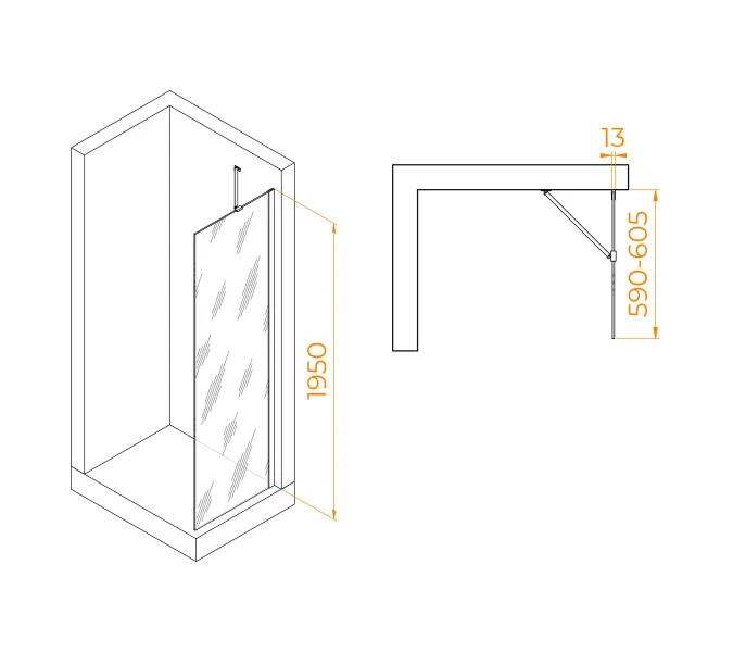 Душевая перегородка RGW WA-110, Цвет стекла: тонированное, Цвет профиля (вариация): Хром, Выбрать размер: 110, изображение 2