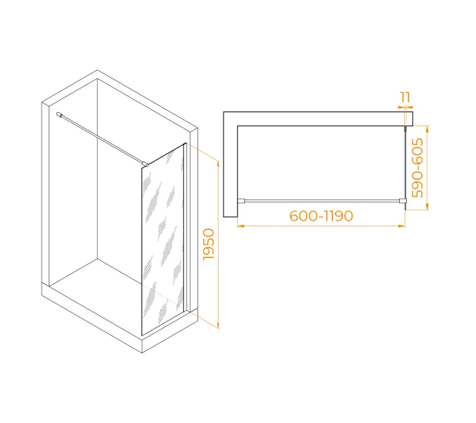Душевая перегородка RGW WA-010, Цвет стекла: тонированное, Цвет профиля (вариация): Хром, Выбрать размер: 70, изображение 2