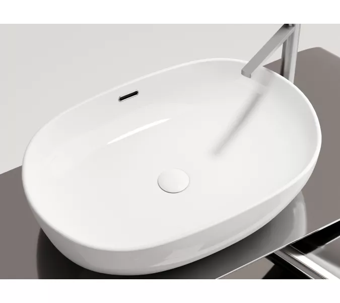 Умывальник чаша Ceramica Nova накладная овальная со сливом переливом Element 610*420*155мм