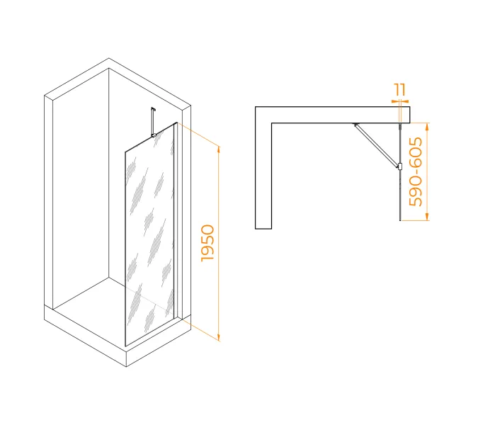 Душевая перегородка RGW WA-102, Цвет стекла: тонированное, Цвет профиля (вариация): Хром, Выбрать размер: 120, изображение 2