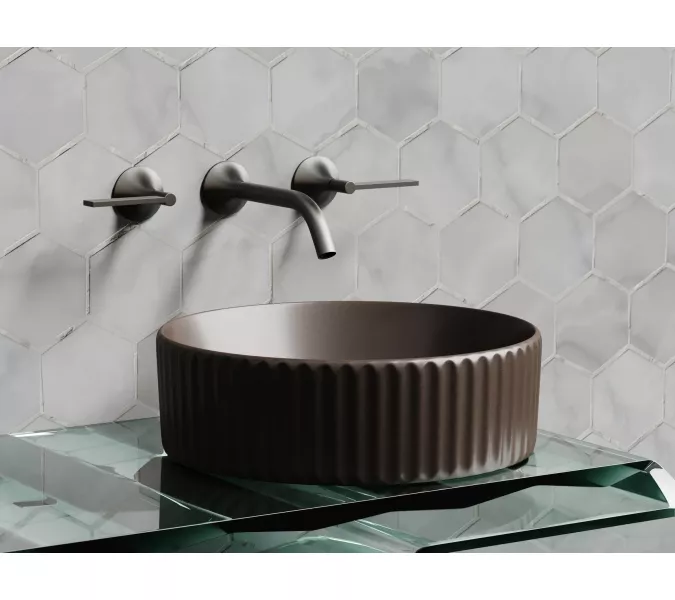 Умывальник чаша Ceramica Nova накладная круглая (цвет Темно-Коричневый Матовый) 360*360*115мм, Выбрать цвет: Коричневый, изображение 2