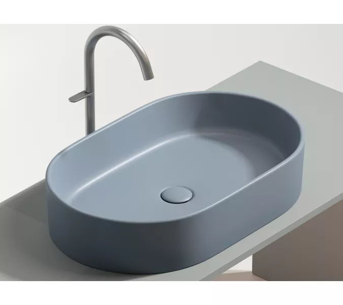 Умывальник чаша Ceramica Nova накладная овальная (цвет Серо-Голубой Матовый) Element 608*385*122мм, Выбрать цвет: Серо-голубой, изображение 3
