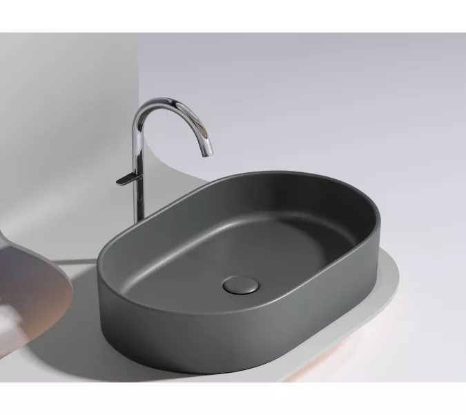 Умывальник чаша Ceramica Nova накладная овальная (цвет Темный Антрацит Матовый) Element 608*385*122мм, Выбрать цвет: Темно-серый, изображение 3