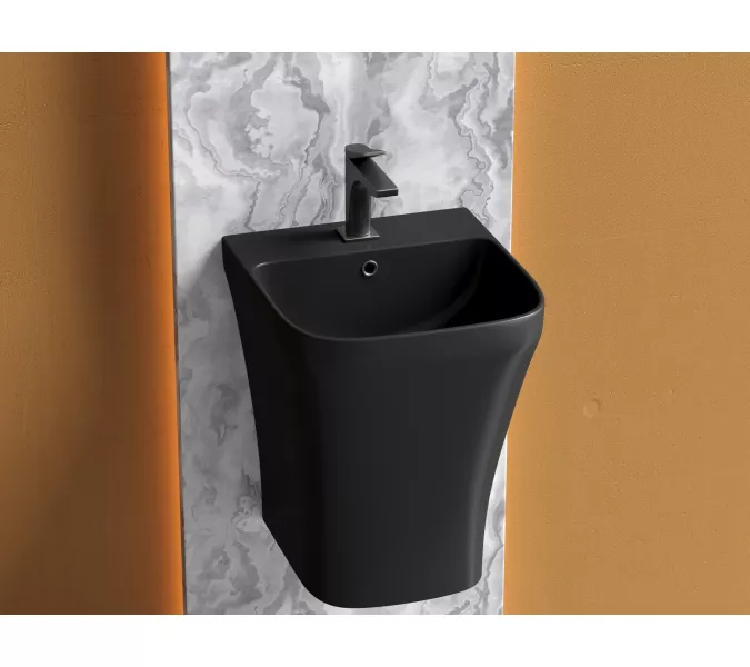 Раковина Ceramica Nova моноблок подвесная DION (Черный Матовый) с отверстием под смеситель, со сливом переливом, Выбрать цвет: Черный, изображение 2