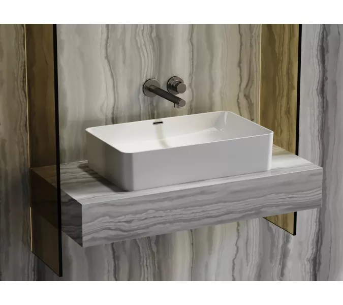 Умывальник чаша Ceramica Nova накладная прямоугольная со сливом переливом Element 605*385*140мм, изображение 4