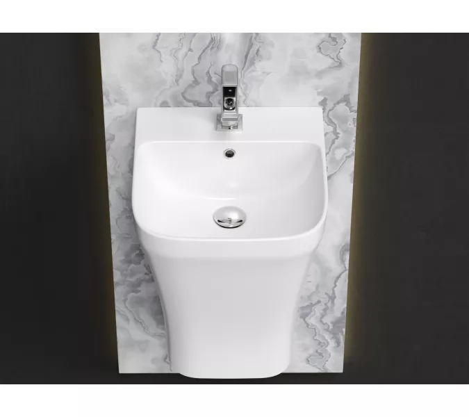 Раковина Ceramica Nova моноблок подвесная DION с отверстием под смеситель, со сливом переливом, Выбрать цвет: Белый, изображение 2