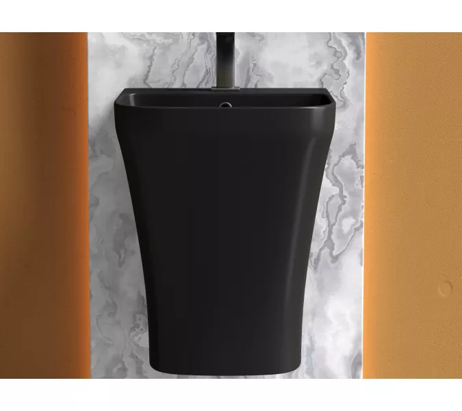 Раковина Ceramica Nova моноблок подвесная DION (Черный Матовый) с отверстием под смеситель, со сливом переливом, Выбрать цвет: Черный, изображение 6