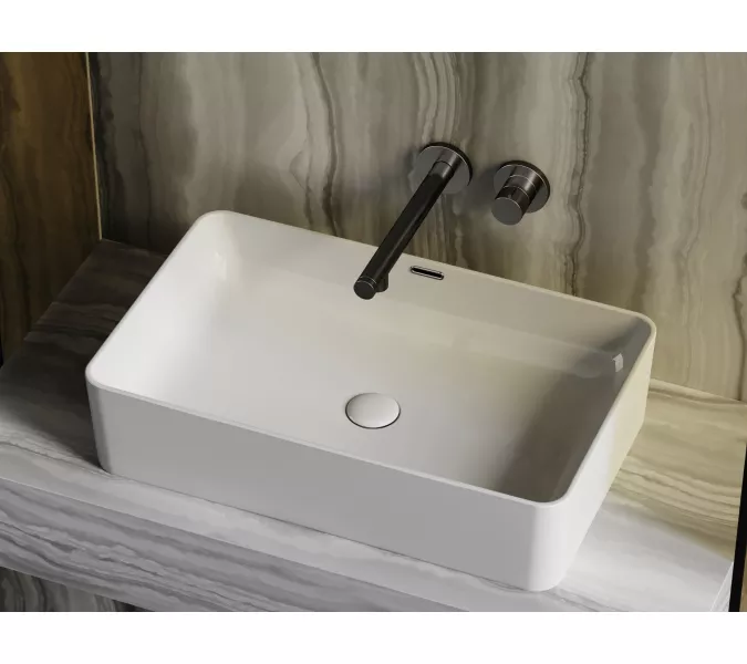 Умывальник чаша Ceramica Nova накладная прямоугольная со сливом переливом Element 605*385*140мм, изображение 2