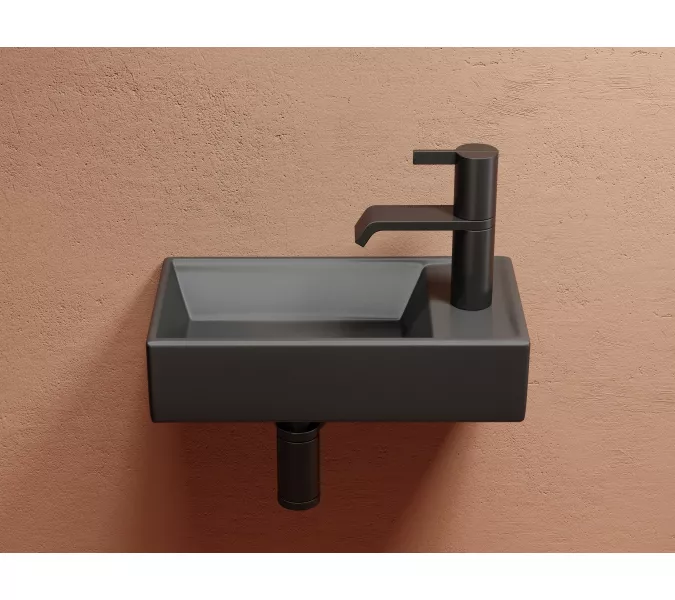 Умывальник подвесной Ceramica Nova L/R,  темный антрацит матовый Element 407*217*100, Выбрать цвет: Темный антрацит матовый, Ориентация: левая, изображение 4